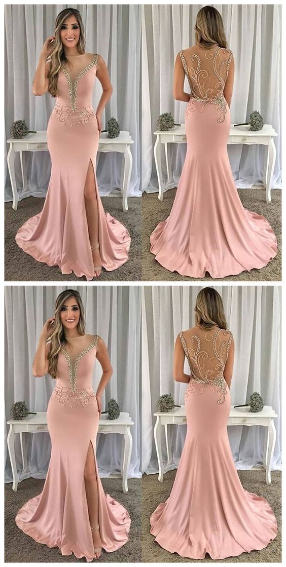 Round Neck Sleeveless Floor-Length Chiffon prom Evening Dresses cg5318