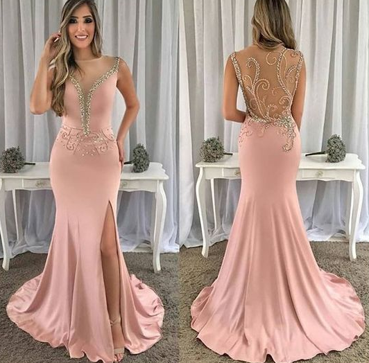 Round Neck Sleeveless Floor-Length Chiffon prom Evening Dresses cg5318