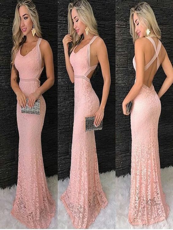 Pink Lace Prom Dresses cg5501