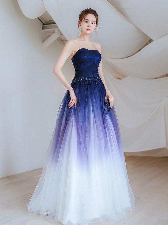 A-line Ombre Prom Dresses Sweetheart Custom Long Prom Dresses Evening Dress cg5512