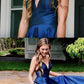 Simple Straps A-line blue Long Prom Dress cg553