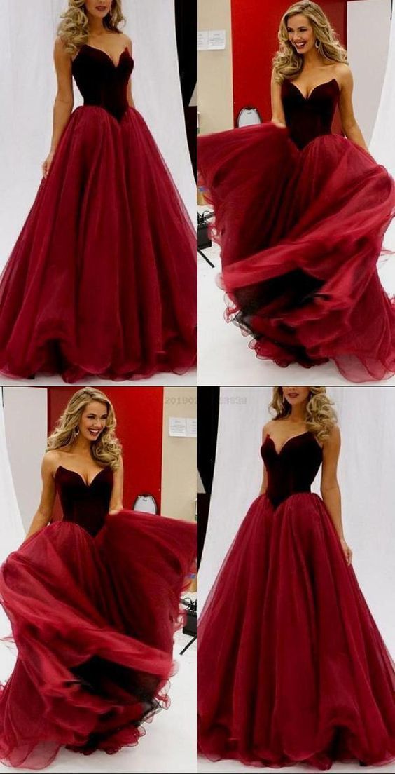 Vintage Dark Red Wine Prom Dresses Organza Sweetheart A line Princess Royal Party Gowns Simple Custom Made Evening Gowns cg554