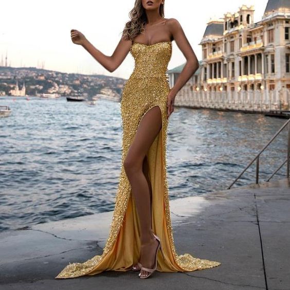 Strapless long a-line prom dress yellow evening dress simple party dress  cg5572