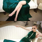 Emerald Green Long Prom Dress with Slit,Evening Formal Dress,High Neck Prom Dress cg5603
