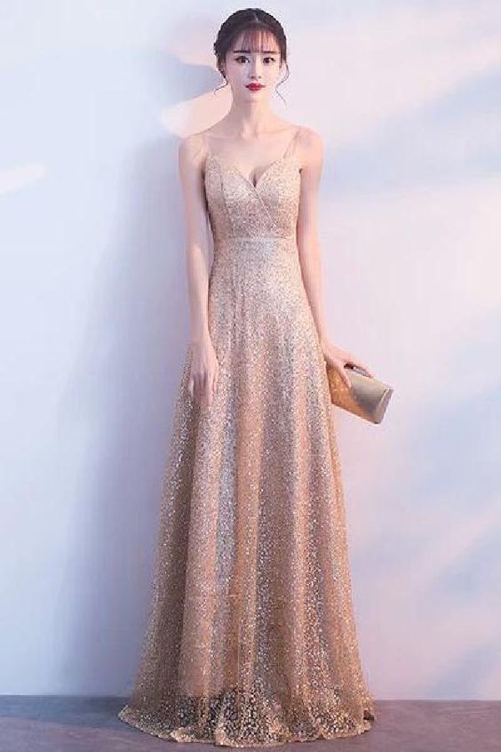 Delightful Prom Dresses Sparkly Long Elegant V-neck Floor Length Graduation Dresses Prom Dresses  cg5657