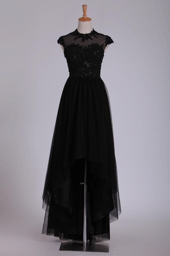 Black Prom Dresses Scoop Tulle With Beads  cg5796