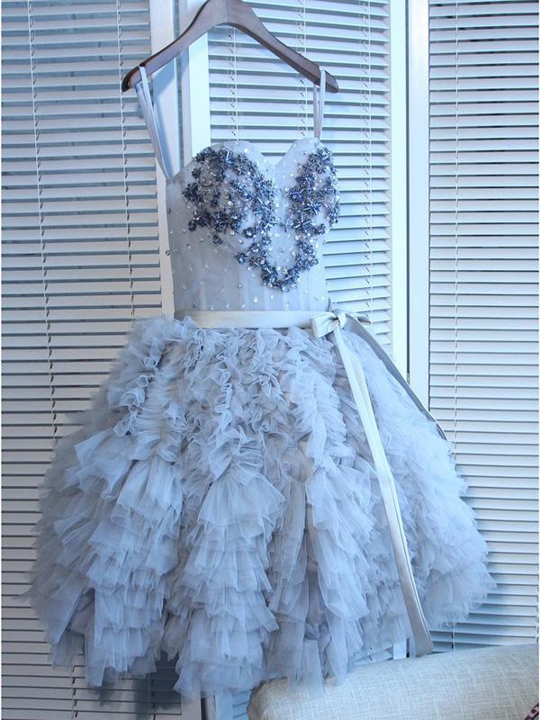 Stylish Sky Blue Short Homecoming Dresses With Spaghetti Straps, A-Line Juniors Dresses With Appliques  cg592