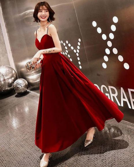 Burgundy sweetheart tea length prom dress, burgundy bridesmaid dress  cg5920