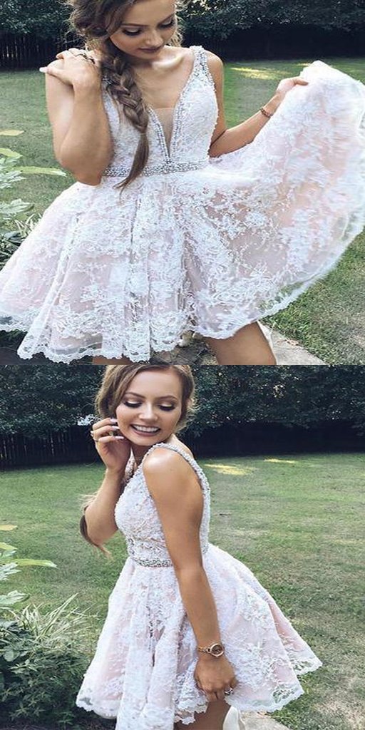 2019 A-Line White Short Homecoming Dresses With Straps,Custom Made Homecoming Dresses  cg598