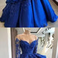 Unique blue lace long prom dress, blue long evening dress cg602