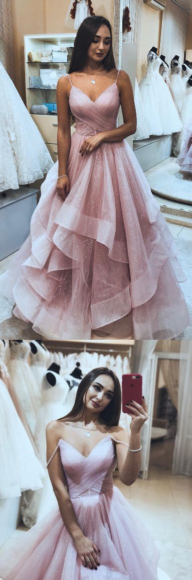 Princess Pink Tulle Long Prom Dress cg638