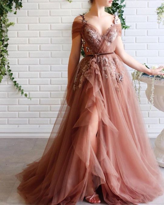 Elegant off shoulder Appliqued Tulle Prom Dress  cg6392
