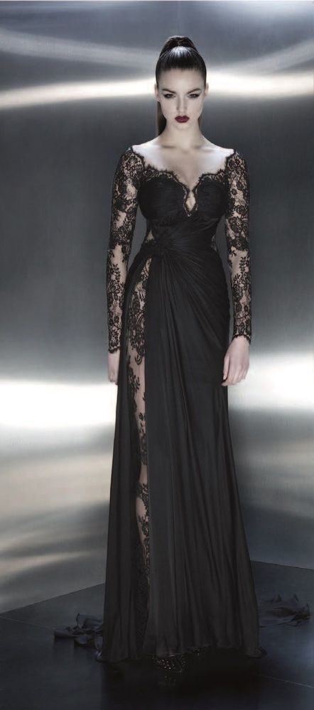 Charming Lady Dresses, Black Lace Long Sleeve Evening Dresses, Off the Shoulder Prom Dresses  cg6683
