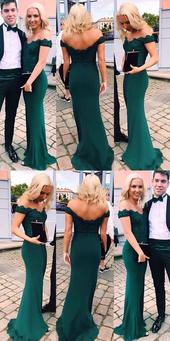 Long Emerald Green Evening Dress, Sexy Woman Prom Party Dresses, Lace Formal Prom Dresses Off the Shoulder cg686