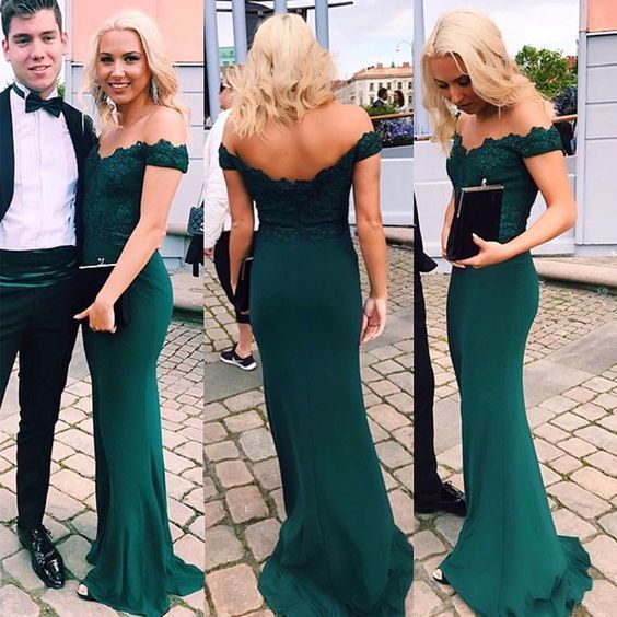 Long Emerald Green Evening Dress, Sexy Woman Prom Party Dresses, Lace Formal Prom Dresses Off the Shoulder cg686