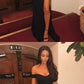 Sheath Off-the-Shoulder Black Elastic Satin Prom Dress with Split  cg6881