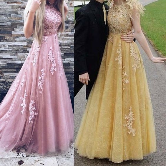 Long Prom Dresses A Line Appliques Lace Sleeveless Blush Pink Formal Evening Gowns Prom Dress Party Dress  cg7086