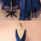 Dark blue v neck high low prom dress, dark blue bridesmaid dress  cg7129