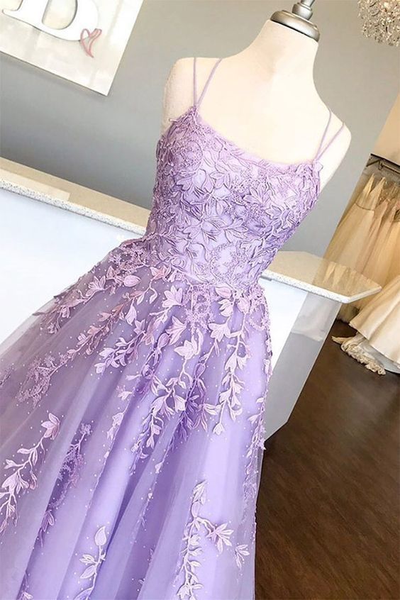 Lilac Prom Dresses with Appliques, Long Princess Prom Dress, Prom Dance Dress, Formal Prom Dress  cg7413