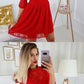 A-Line Round Neck 3/4 Sleeves Red Lace Short Homecoming Dresses cg770