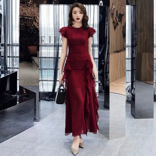 Wine red evening dress mermaid prom dress new style party dress sleeveless formal dress  cg7718