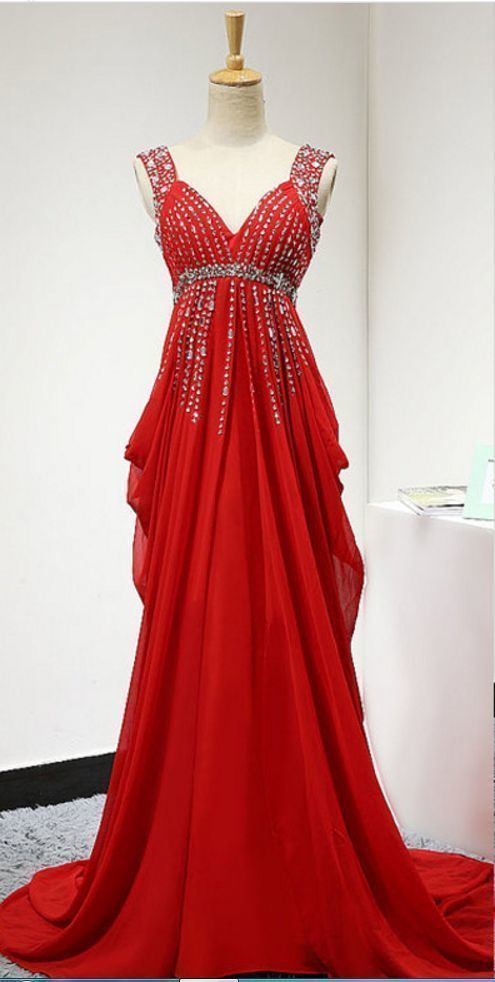 Red Backless Prom Dress,Long Elegant Chiffon Ruched Bridesmaid Dresses  cg7725