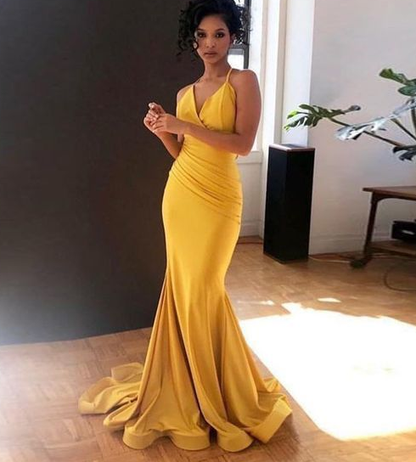 New Arrival V Neck Formal Evening Gown Mermaid Prom Dress For Senior Spaghetti Straps  cg7739