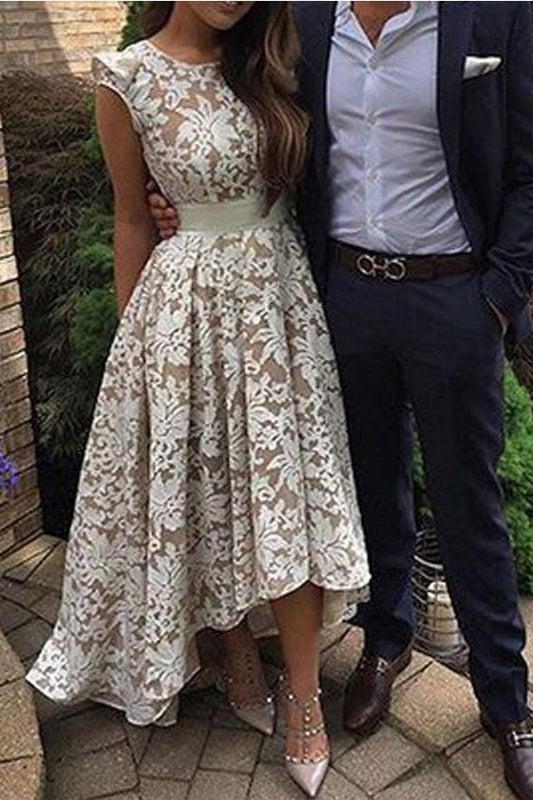 Cap Sleeves Ivory Lace High Low Beach Wedding Dresses  Homecoming Dress For Party cg78