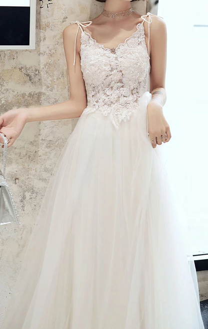 White lace tulle long prom dress white tulle lone evening dress  cg7824