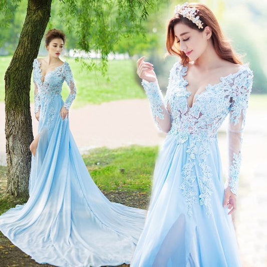 Mermaid Prom Dress Lace Chiffon Prom Dress Sexy Prom Dress  cg7844