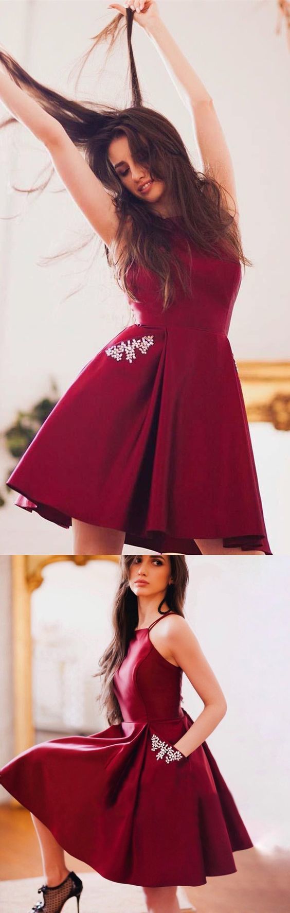 Burgundy Homecoming Dresses with Pockets A-line Short homecoming Dress Cute Party Dress cg785