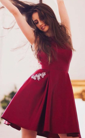 Burgundy Homecoming Dresses with Pockets A-line Short homecoming Dress Cute Party Dress cg785