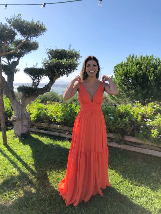 Long orange dress prom gown cg7882