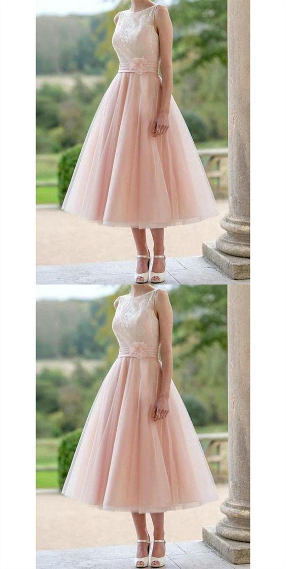 Elegant Blush Pink Round Neck Sleeveless Tulle Prom Dresses Evening Dresses  cg8031