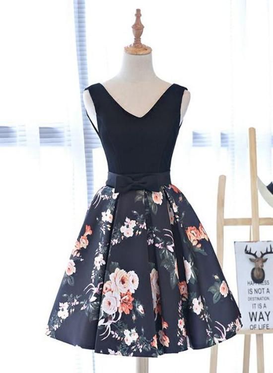 Pretty Floral Satin V-neckline Homecoming Dresses, Charming Party Dress  cg8110