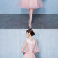 Simple v neck tulle short homecoming dress, pink tulle homecoming dress  cg812