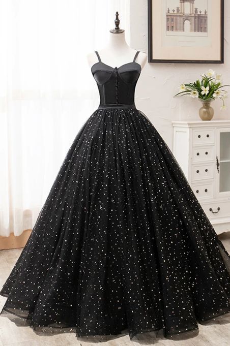 Black Tulle Satin Sweetheart Neck Long Prom Dress, Evening Dress  cg8152