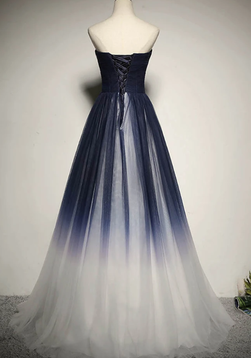 Blue tulle long prom dress blue evening dress  cg8166