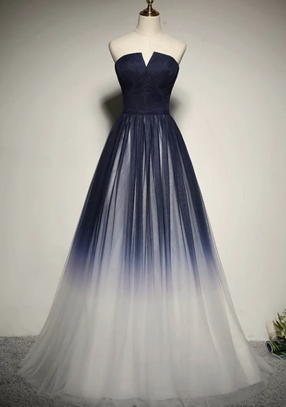 Blue tulle long prom dress blue evening dress  cg8166