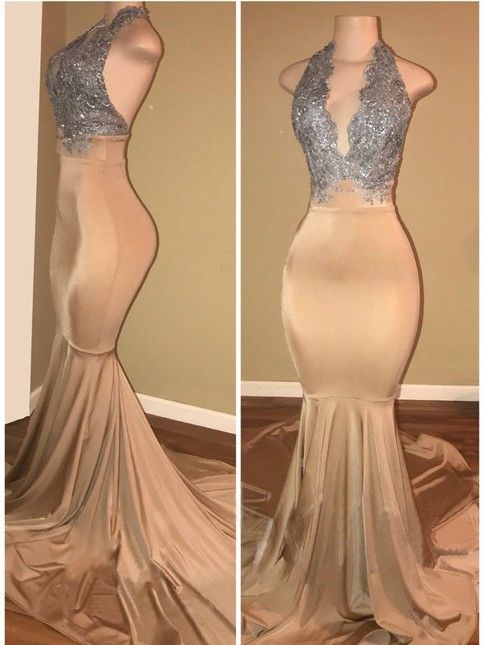 halter prom dresses 2020,Sleeveless Mermaid Lace Prom Dress  cg8177