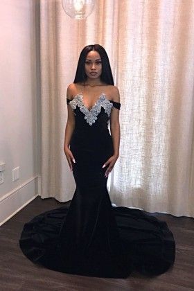 Sequin Off-shoulder Black Mermaid Prom Dress  cg8188