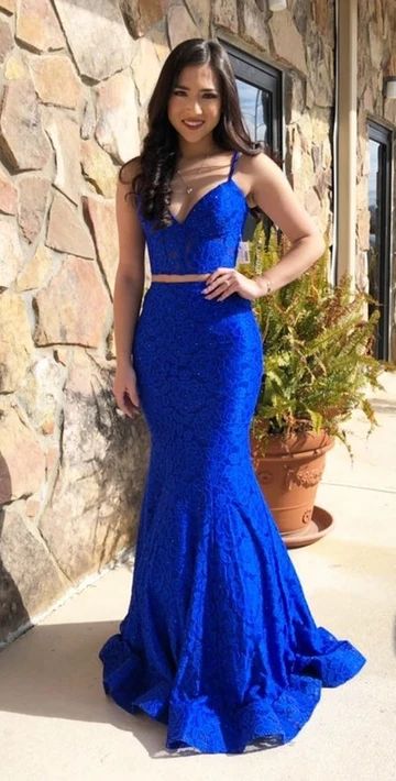 High Quality French Lace Prom Dress,Royal Blue Two Piece Prom Dress  cg8250