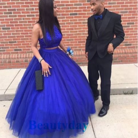 Modest Two Pieces Sweet 16 Prom Birthday Party Ball Gown Debutante Gowns Tulle prom dress cg8255