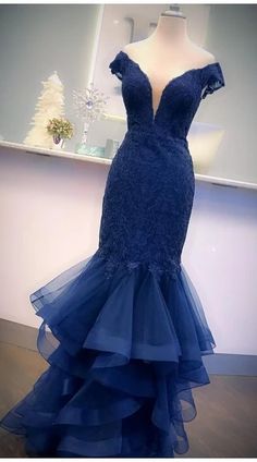 Mermaid Prom Dress,Navy Blue Evening Dress,Fashion Off Shoulder Sleeve Prom Dress  cg8259