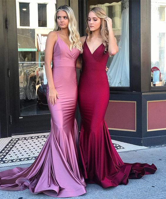 Burgundy Mermaid Prom Dress Long Spaghetti Straps Sweep Train Formal Evening Dresses Long Women Party Gowns  cg8328