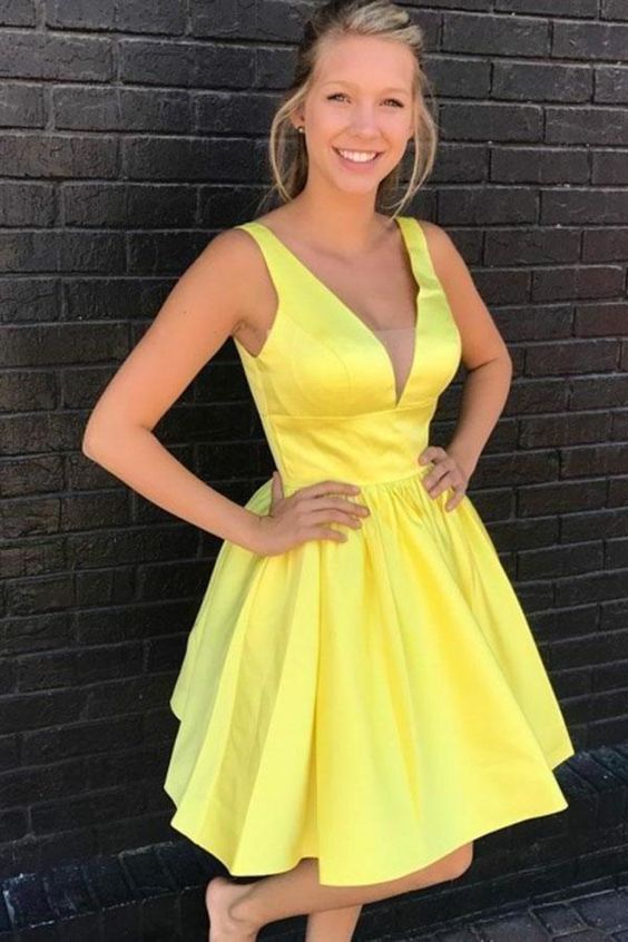 Yellow Satin Homecoming Dresses,  cg8347