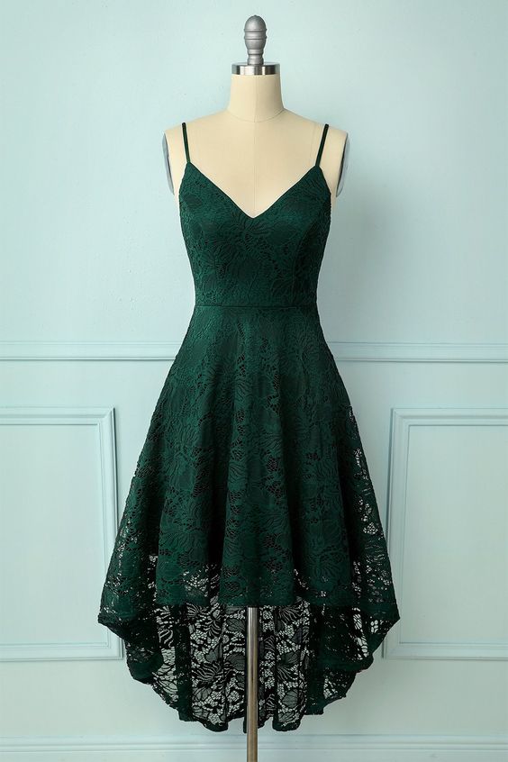 Vintage Style Dark Green Lace Shoulders Straps prom Dress  cg8375