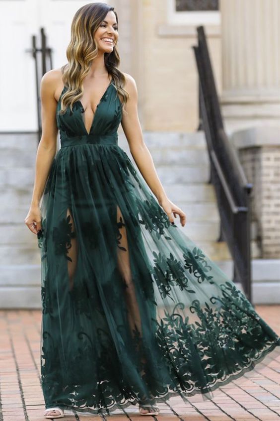 Dark Green Prom Dress, Long Formal Dresses  cg8379