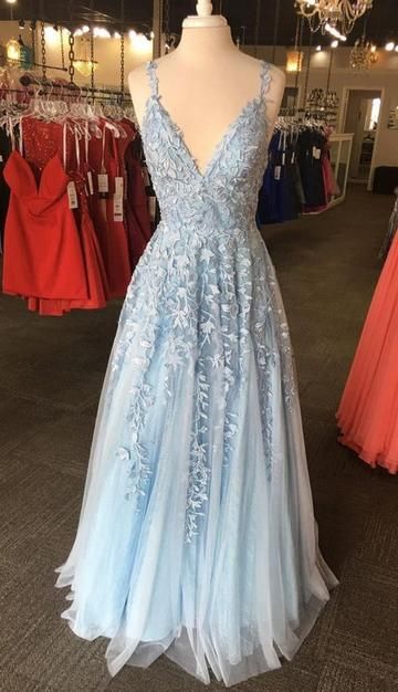 Light Blue Lace Prom Dress 2020, Evening Dress, Formal Dress, Graduation School Party Gown  cg8381