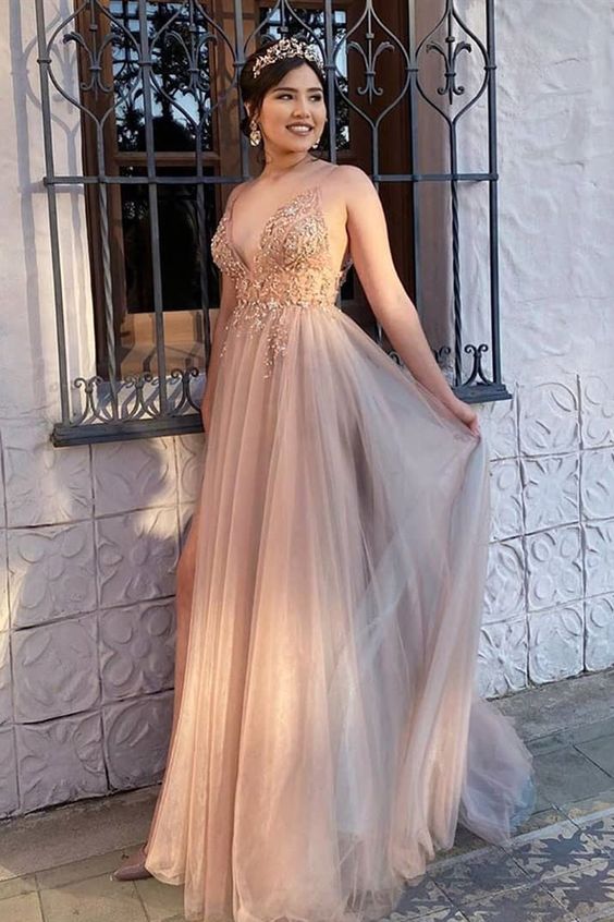 stunning beaded long prom dresses, chic blush prom gowns, a line prom dresses  cg8415